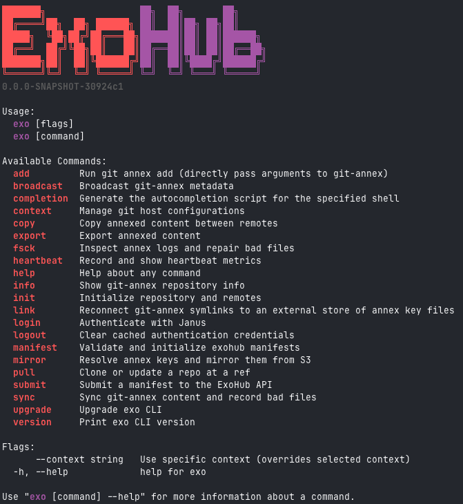 exo CLI output