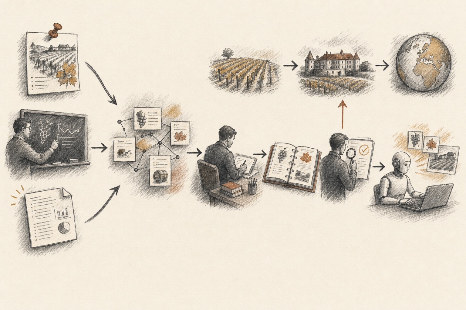 Three explicit knowledge inputs—pinned lesson, teaching session, and passive observation—flow through typed entities, wiki curation, human review, and recall, with approved wiki knowledge promoted to broader scopes.
